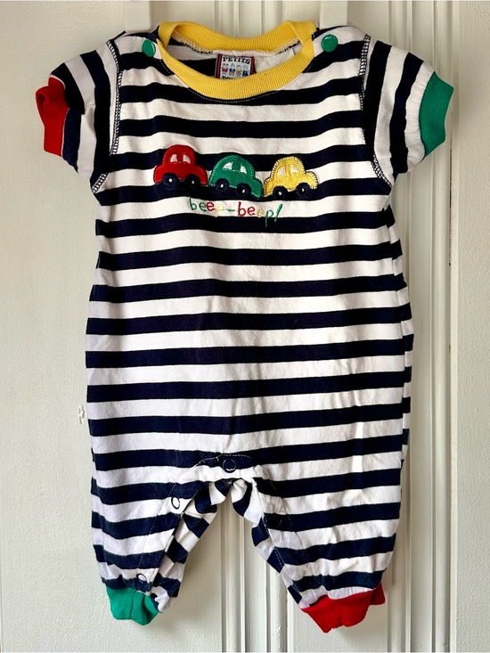 Petits Fours Other - VTG Striped Black & White Onesie with Colorful Car Design